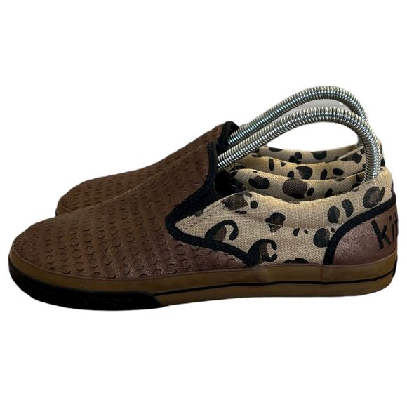 Kitson Los Angeles Bronze Leather and Animal Print Canvas Slip On Loafers Women' - Picture 5 of 8